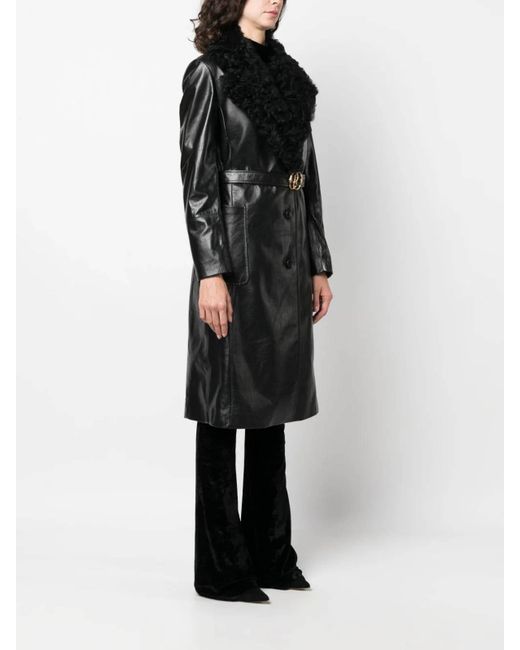 Bally Black Shearling-collar Leather Trench-coat
