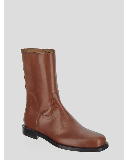 Dries Van Noten Brown Boots In Tan Smooth With Square Toe for men