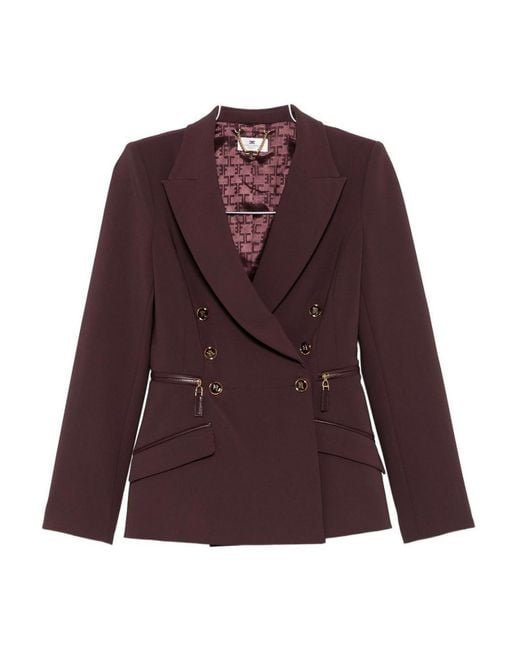 Elisabetta Franchi Purple Double-Breasted Burgundy Jacket With Structured Shoulders
