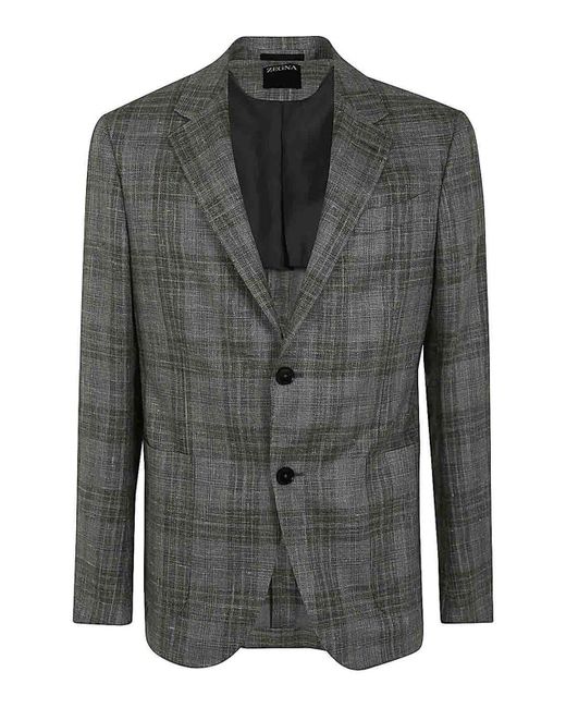 Zegna Gray Wool And Silk Blend Jacket for men