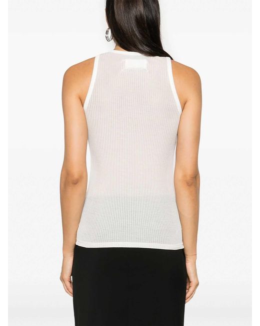 Maison Margiela White Silk Ribbed Tank Top