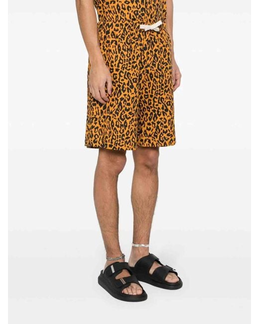 Palm Angels Yellow Leopard-Print Poplin Shorts for men