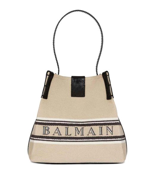 Balmain Natural Release Canvas And Leather Bucket Bag