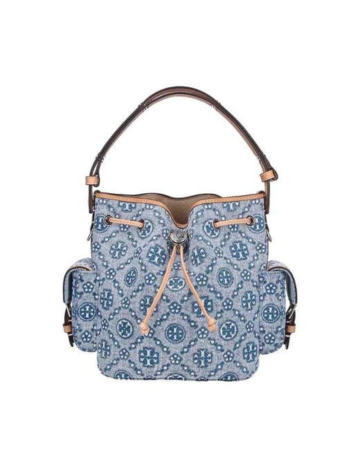 Tory Burch Blue T Monogram Bucket Bag