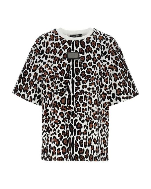 Dolce & Gabbana Black Animal Print Logo Plaque T-Shirt