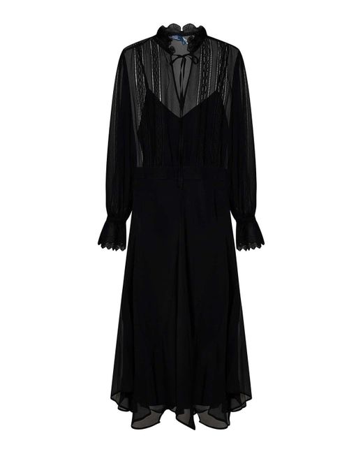 Polo Ralph Lauren Black Long-Sleeved Georgette Midi Dress