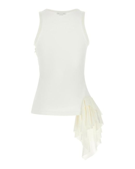 McQueen White Silk Ruffle Tank Top