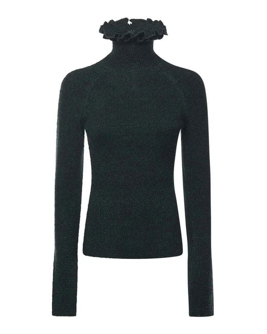 Alaïa Blue Turtleneck With Ruffles