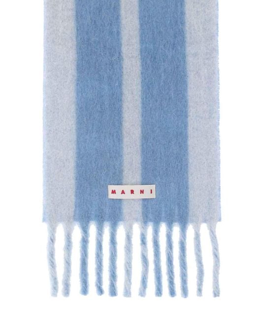 Marni Blue Logo Striped Scarf