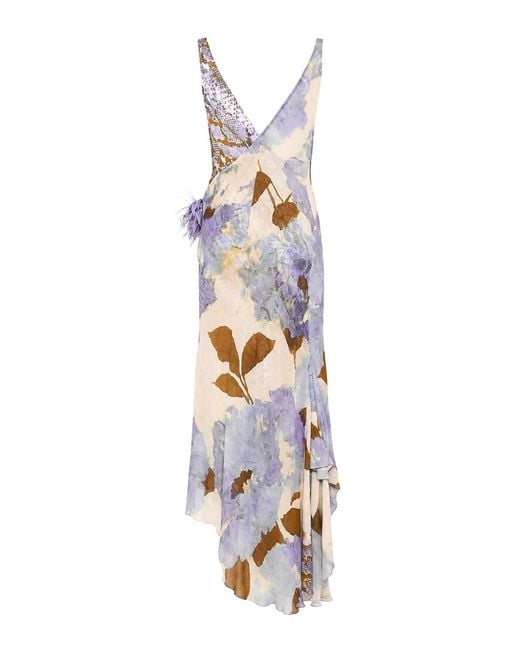 Clips White Long Viscose Dress With Wisteria Floral Print