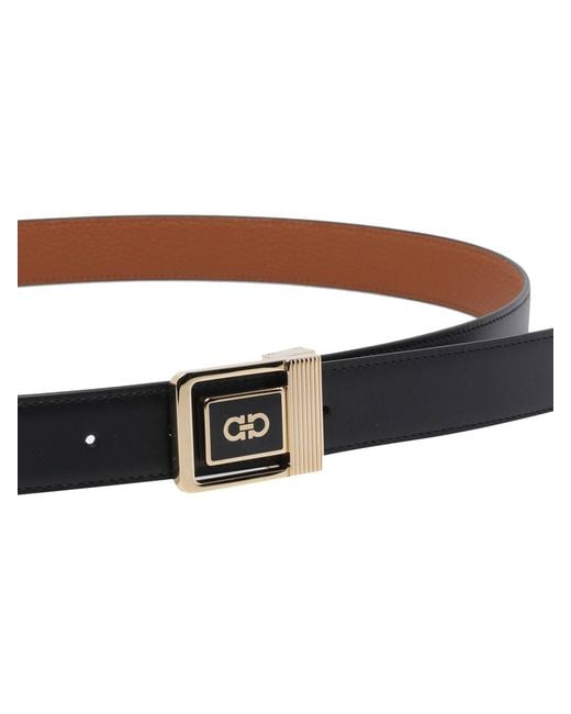 Ferragamo Black Logo Reversible Belt for men