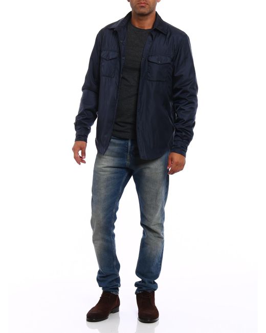 Aspesi Blue Padded Lightly Padded Nylon Shirt Jacket for men
