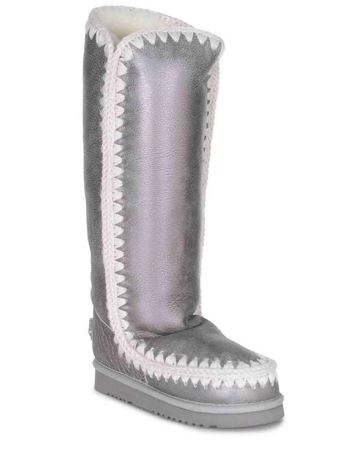 Mou White Boots Made Of Suede Sheepskin