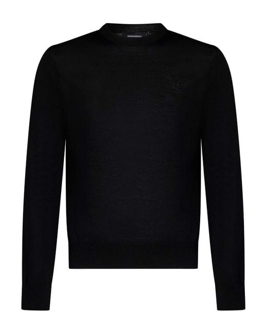DSquared² Black Tricot Wool Crewneck Sweater for men