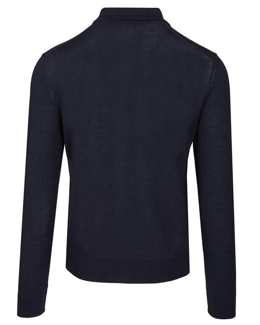 Etro Blue Wool And Silk Polo Shirt for men