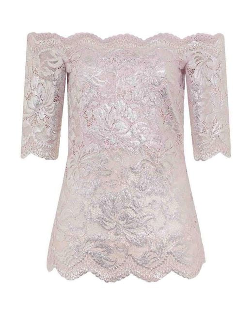 Rabanne Pink Lace Top With Lurex Detailing