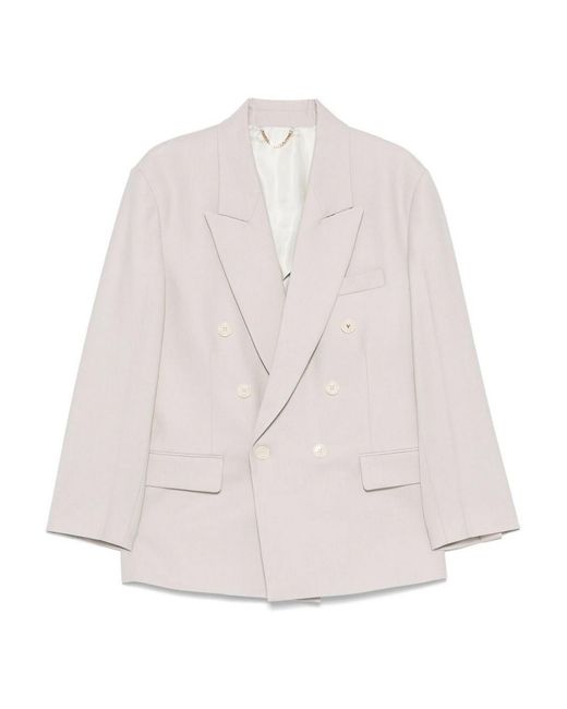 Victoria Beckham Natural Double-Breasted Blazer