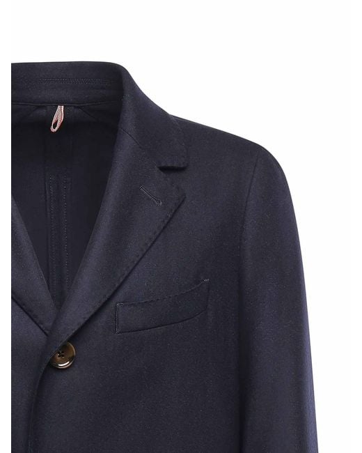 Santaniello Blue Single-Breasted Wool Blend Coat for men