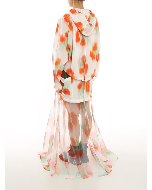KENZO White Tulip Printed Long Windbreaker