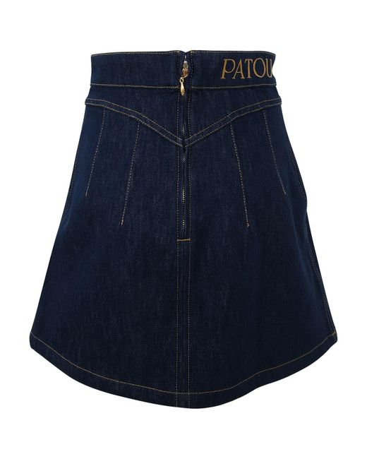 Patou Blue Logo Buttoned Denim Skirt