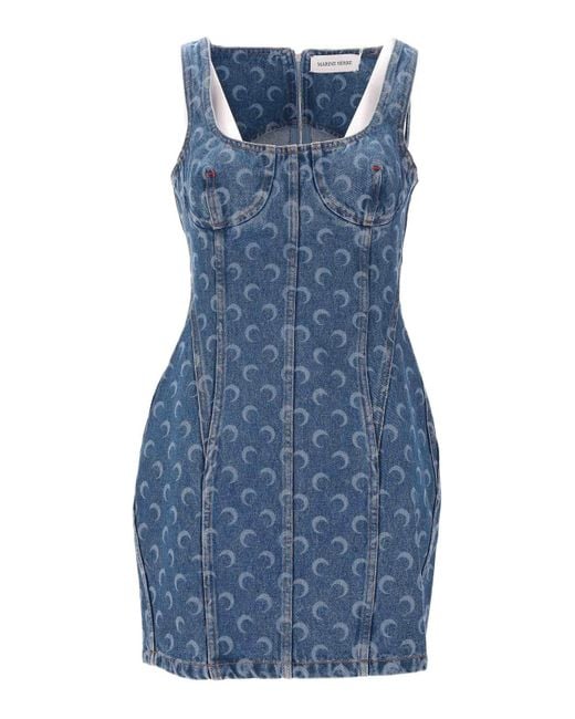 MARINE SERRE Blue Moon Laser Denim Bustier Dress