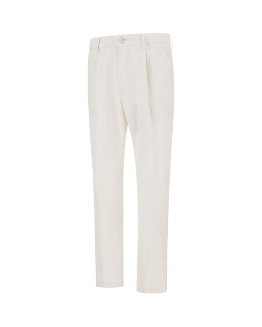 Herno White Stretch Twill Trousers for men