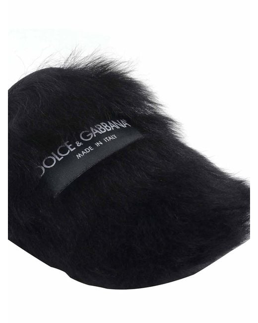 Dolce & Gabbana Black Shearling Slippers