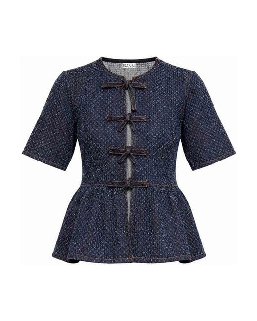 Ganni Blue Blusa Peplum