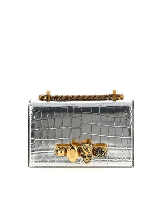 Alexander McQueen Gray Jewelled Satchel Mini Crossbody Bag