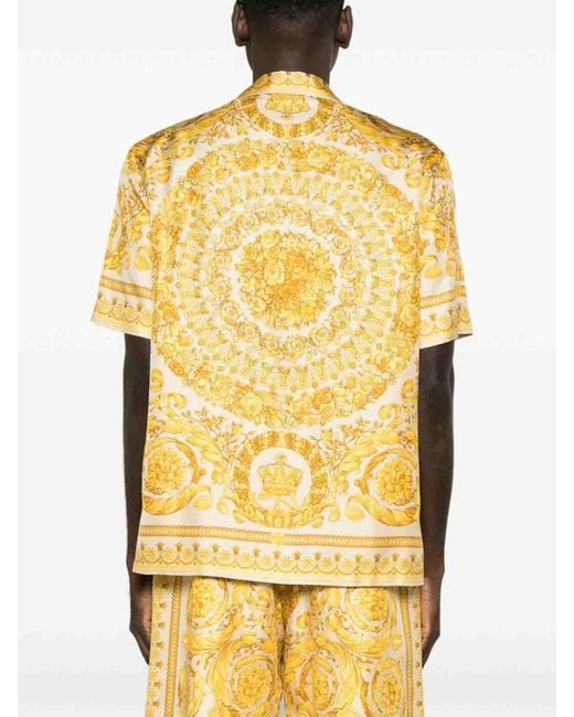 Versace Yellow Beige Signature Barocco Print Shirt for men