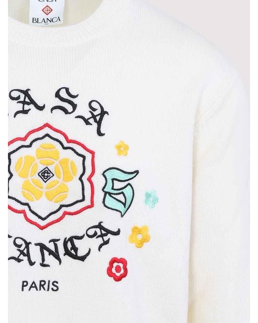 Casablanca White Crewneck Sweater With Floral Embroidery for men