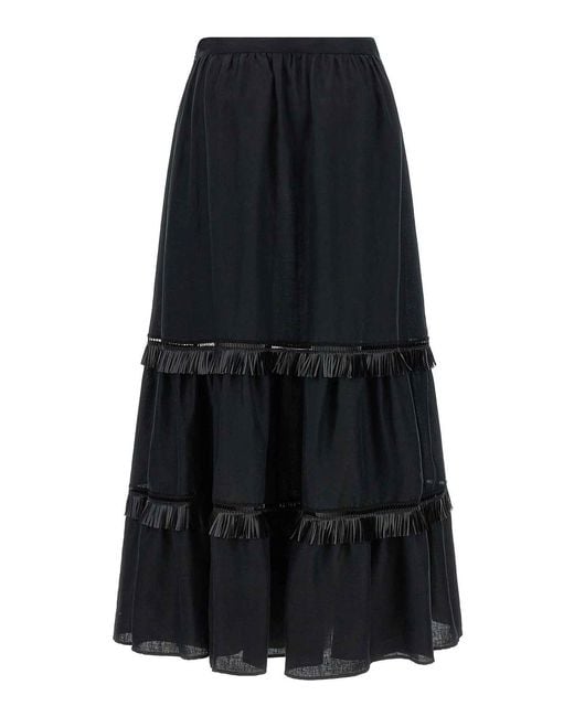 Kiton Black Fringed Skirt