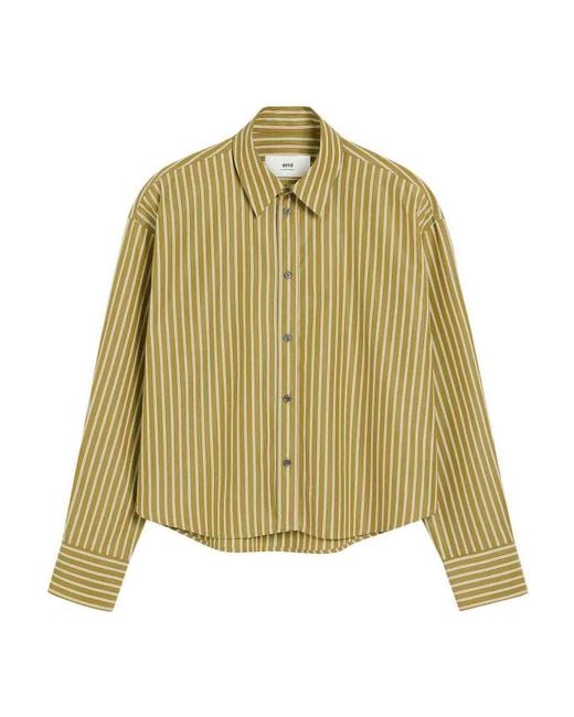 AMI Green Khaki Cotton Cropped Oversized Shirt for men