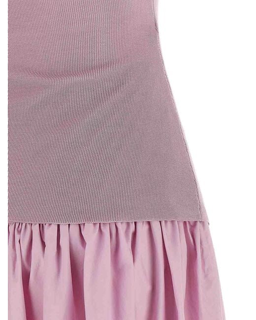 Self-Portrait Pink Cotton Draped Knit Midi' Dress
