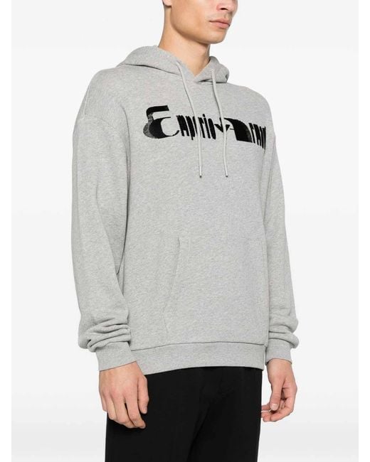 ARMANI EXCHANGE Gray Logo Cotton Hoodie for men