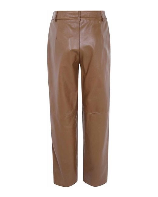 Max Mara Brown Leather Straight Trousers