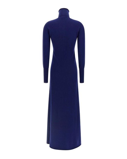 Tom Ford Blue Ribbed Cashmere Polo-Style Maxi Dress