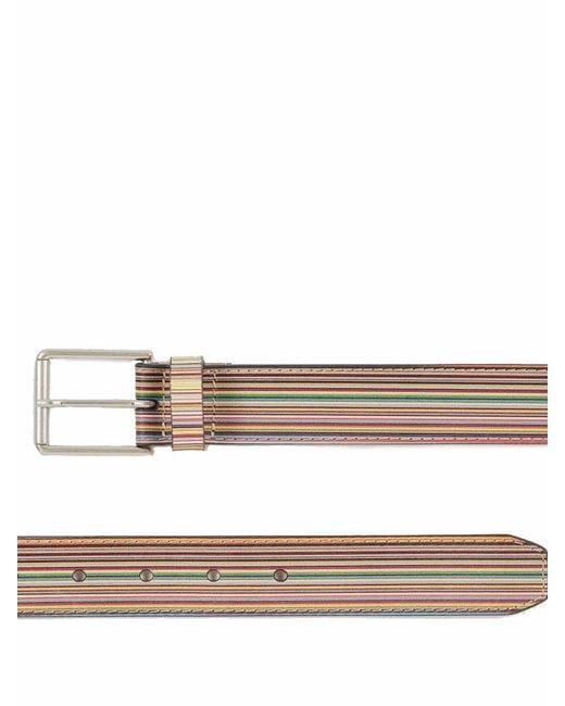 Paul Smith White Classic Multistripe Belt With Relief for men