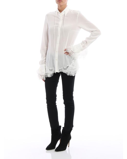 Ermanno Scervino White Ruched Lace Detail Silk Shirt