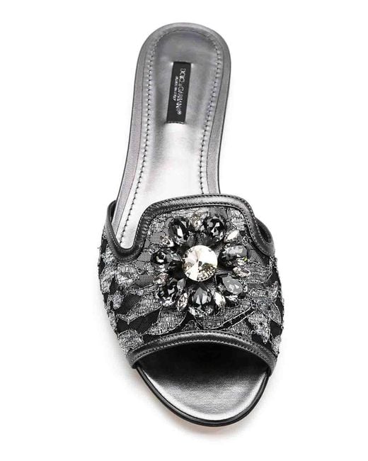 Dolce & Gabbana Metallic Flat Lace Sandals