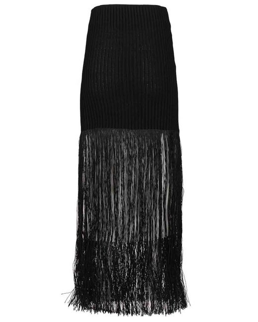 Alaïa Black Tubular Skirt With Fringes