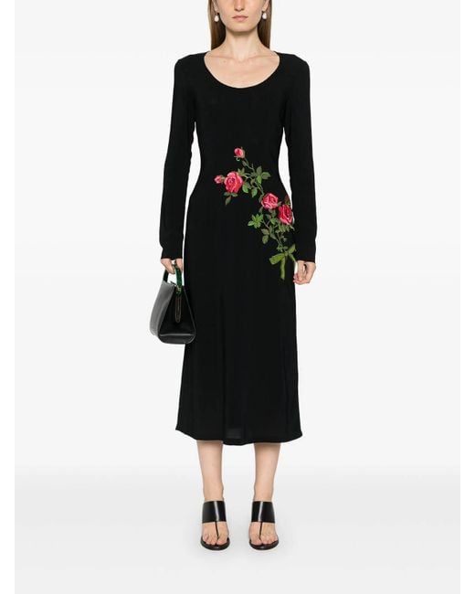 Vivetta Black Floral-Embroidered Midi Dress