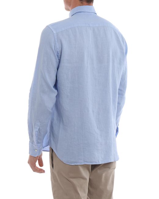 Aspesi Blue Linen Shirt With Patch Pocket for men