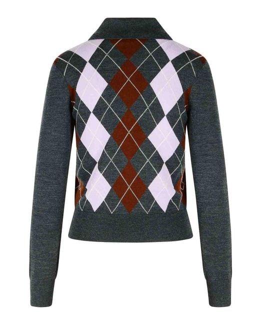 Self-Portrait Black Argyle Wool Sweater