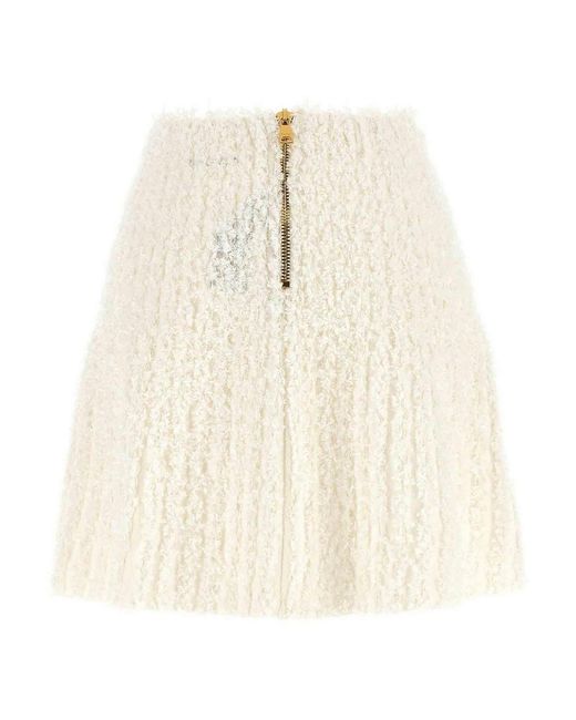 Balmain Natural Plumetis Tweed Skirt