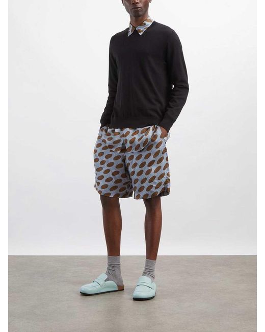 Dries Van Noten Blue Printed Twill Swimshorts for men