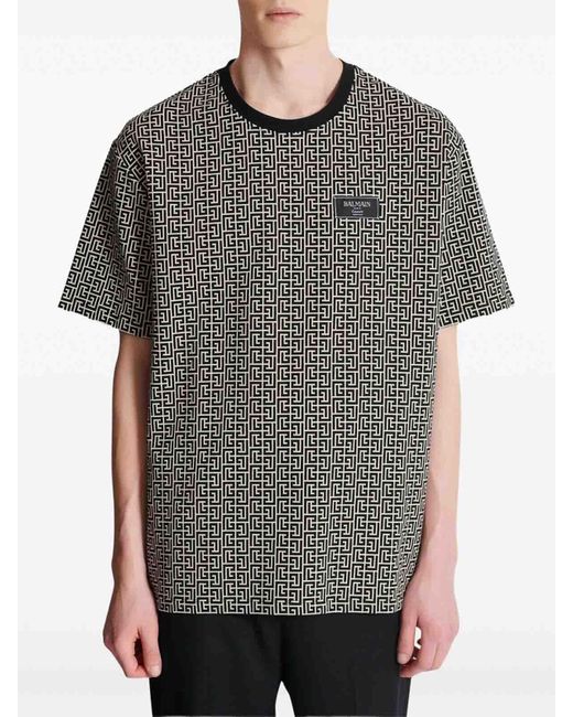 Balmain Gray T-Shirt With Monogram for men