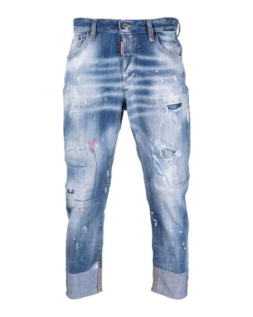 DSquared² Blue Faded Jeans With Turn-ups And Logo for men