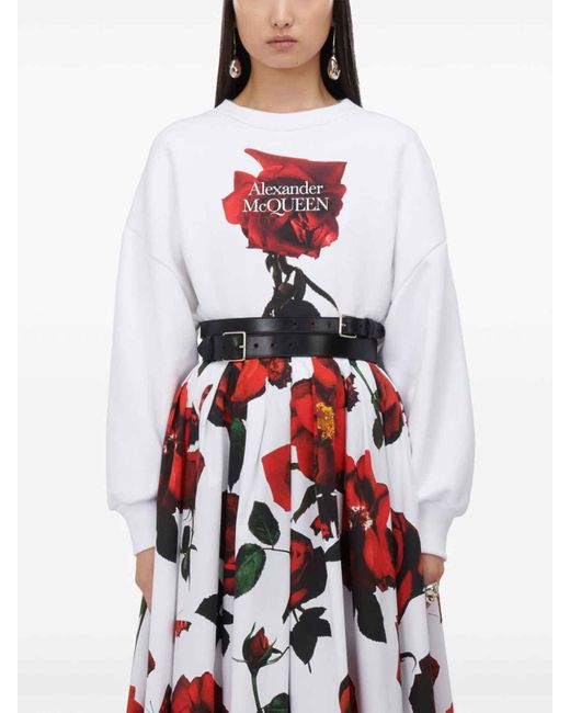 Alexander McQueen Red Rose Print Skirt