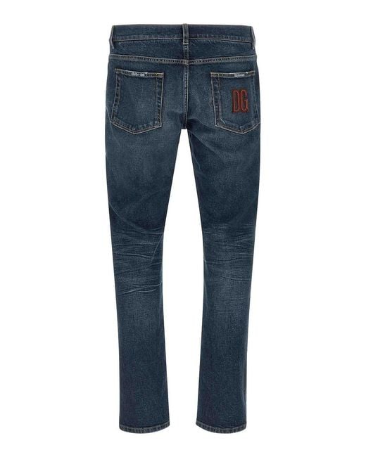 Dolce & Gabbana Blue Logo Patch Jeans for men